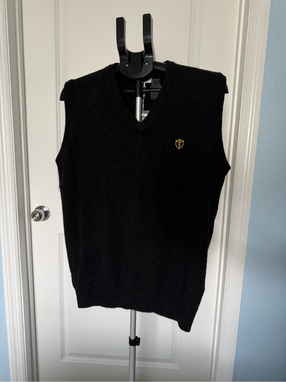 Lacoste Presidents Cup Men's Black V-Neck Sweater Vest with INTL Crest